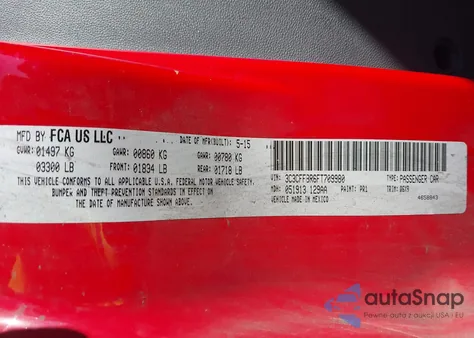 2015 Fiat 500 Sport z USA, uszkodzony, nr VIN 3C3CFFBR6FT709980